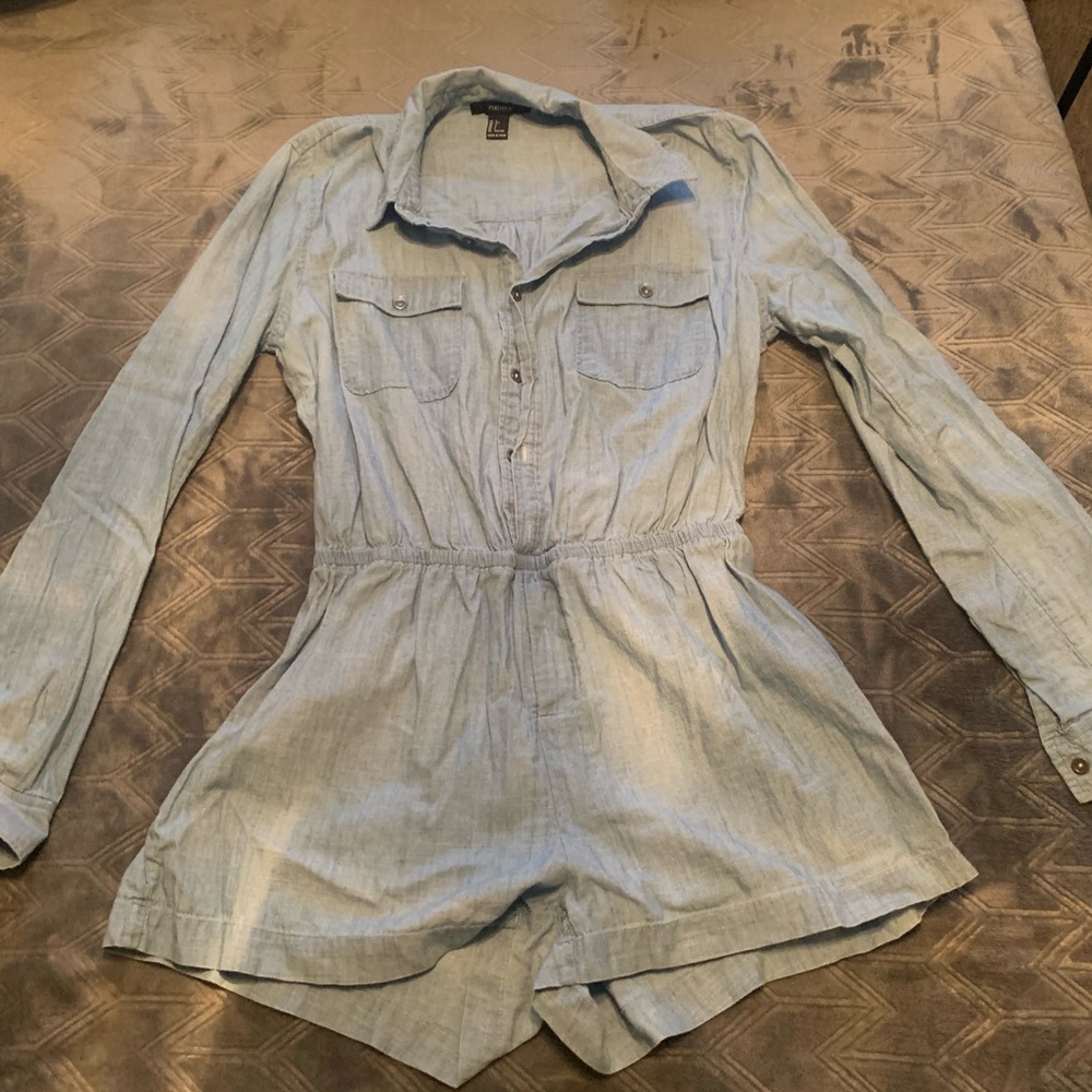 Forever 21: Long Sleeved, Light Denim Romper, Size L